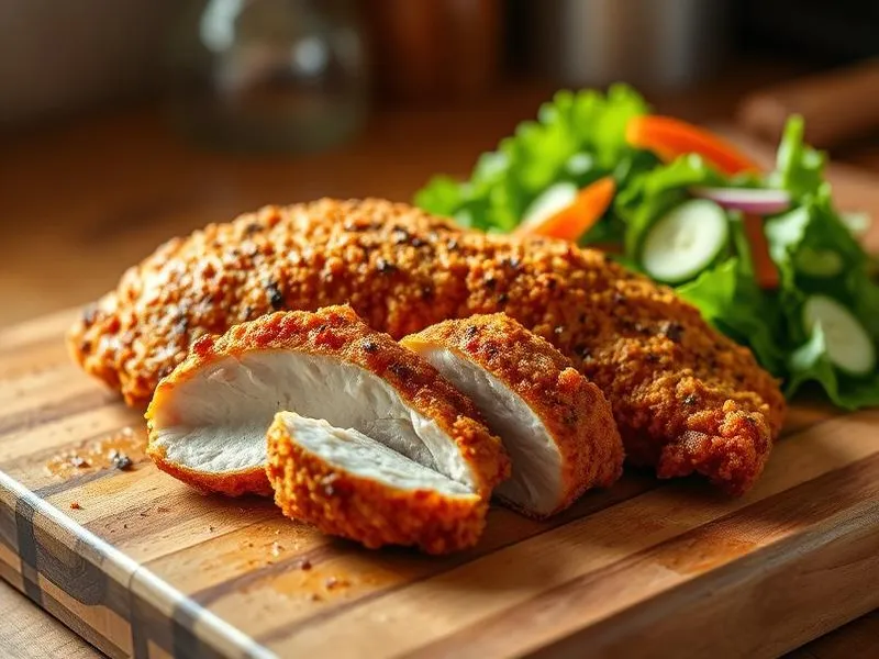 Mehevä ja rapea kanafile airfryerin korissa kultaiseksi kypsennettynä