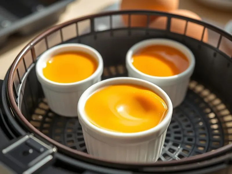 Täydellisesti kypsennetty kananmuna airfryerissa halkaistuna lautasella