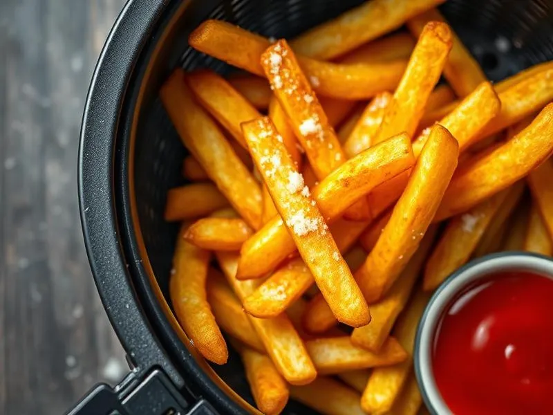 Rapeat ranskalaiset airfryerin korissa