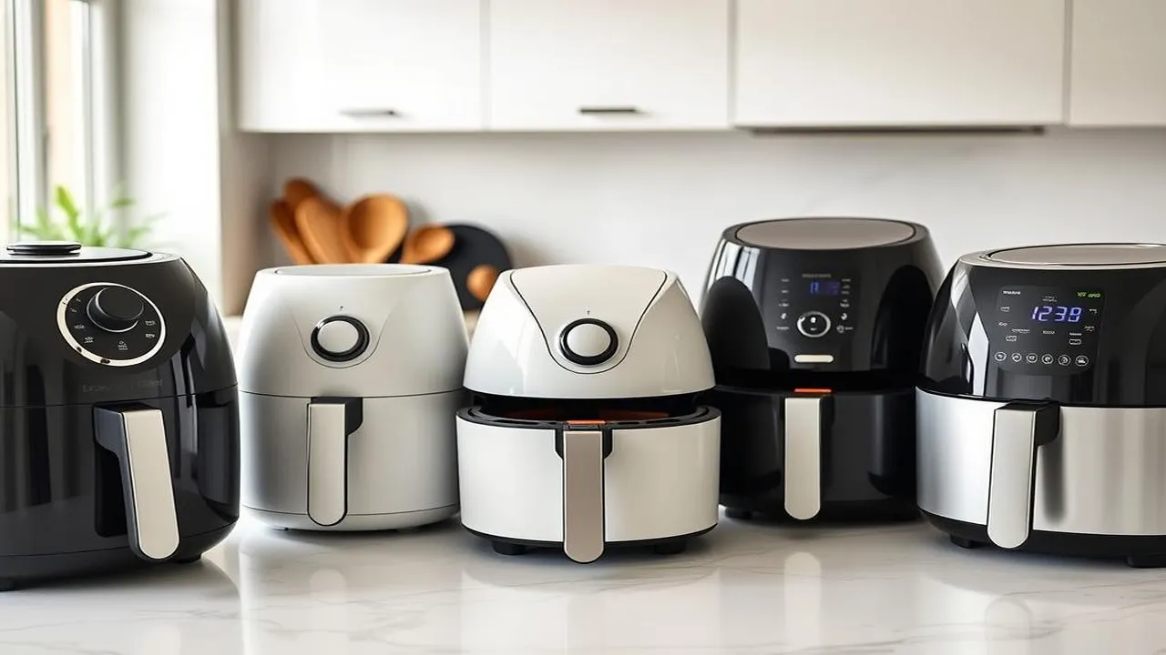 Airfryer-malleja rinnakkain vertailupöydällä